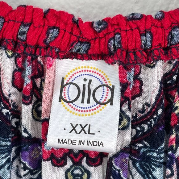 Bila Womens Plus XXL Multicolor Boho Tunic Top Floral Tassel Tie Shirt - Picture 4 of 11